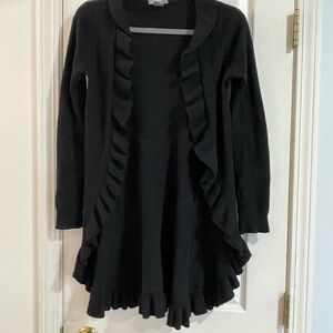Neiman Marcus Black Ruffle-Trim Open-Front Cardigan